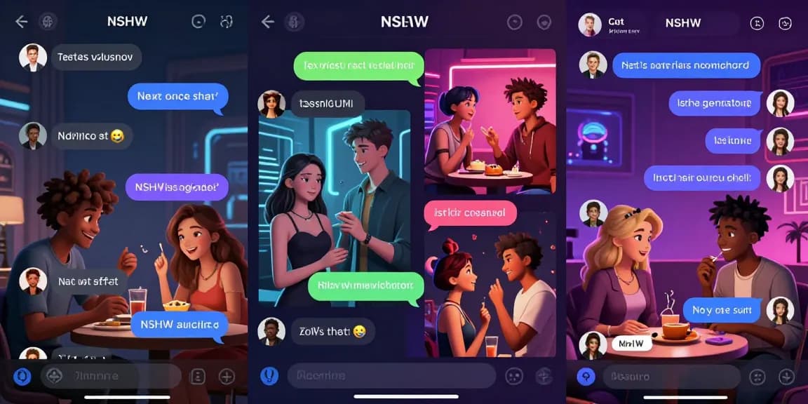 Engaging digital scene of interactive characters in an AI chat porn environment, showcasing vibrant interactions.