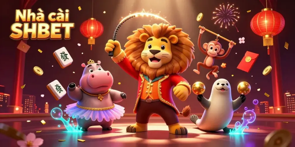 Experience the thrill at Nhà cái SHBET with engaging 3D casino elements in a vibrant scene.