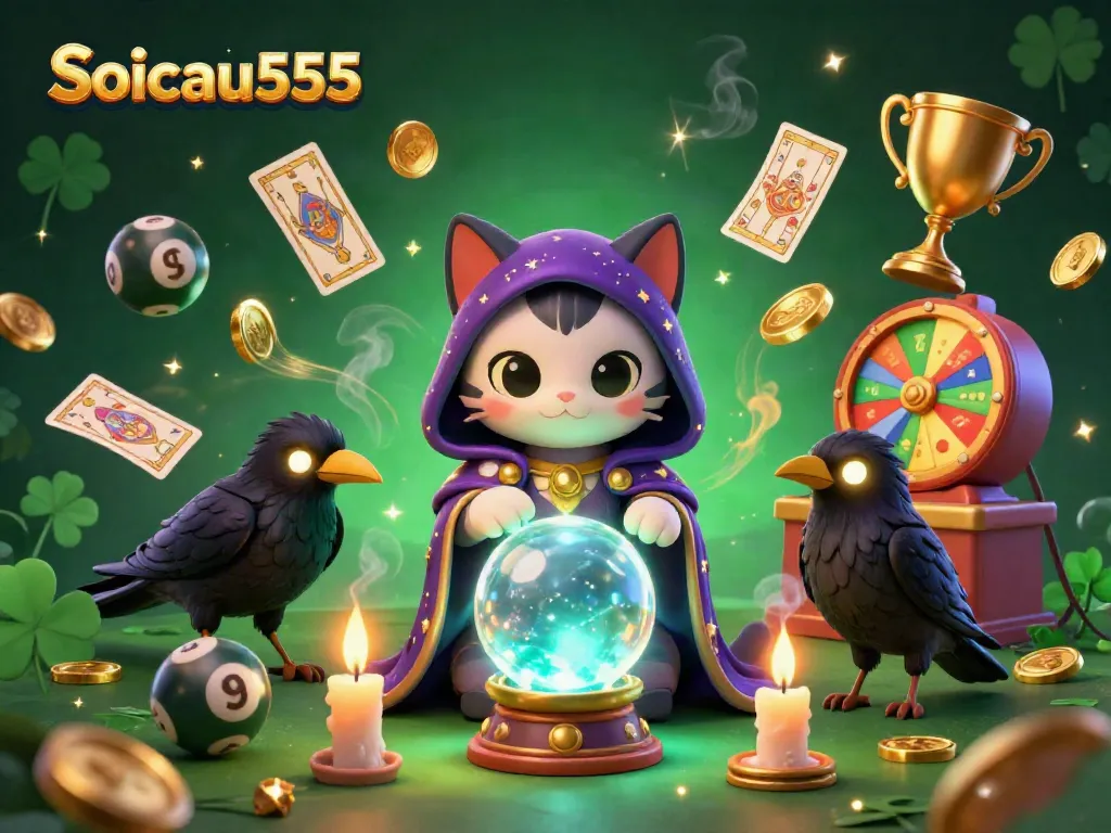 Engage with soicau555's vibrant lottery scene featuring mystical characters and dynamic elements.