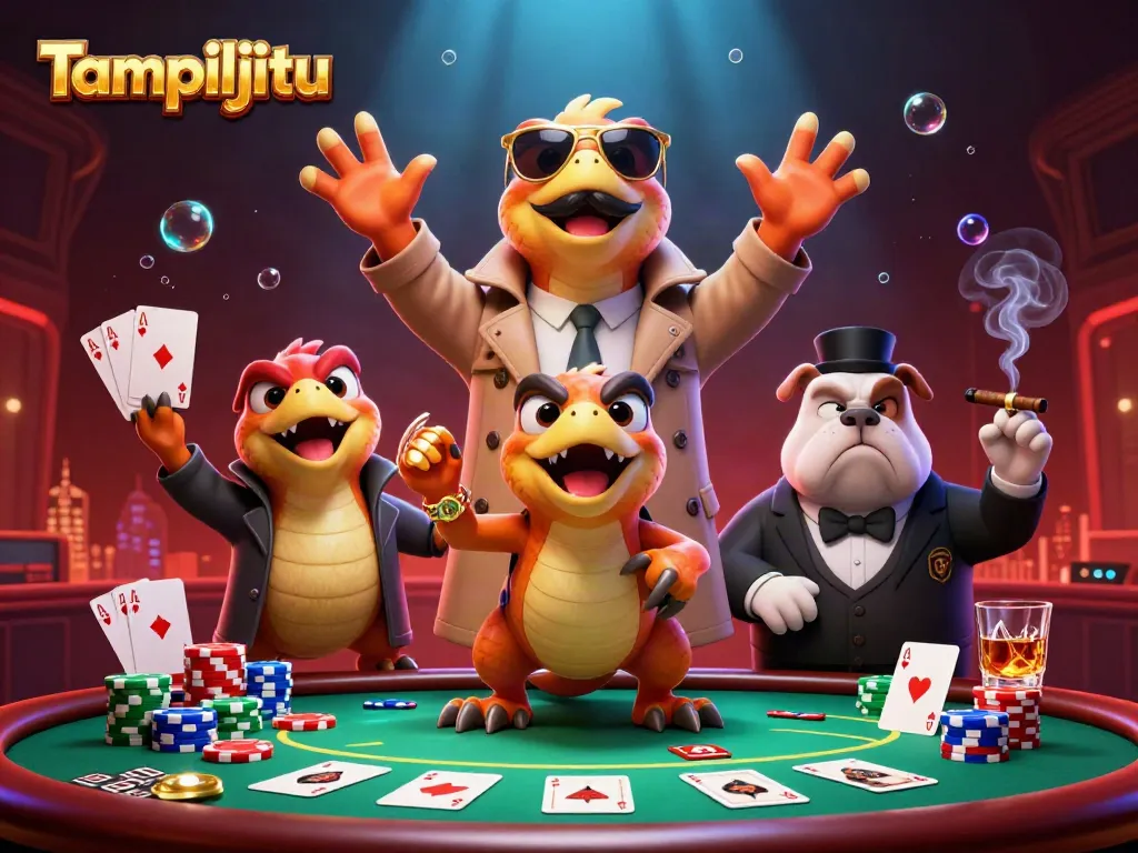 Experience the thrilling world of Tampiljitu as three raptors cleverly disguise themselves to enter a VIP casino lounge.