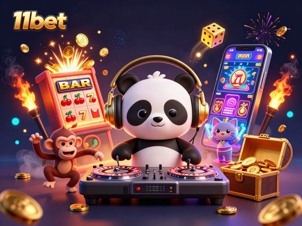 Experience exciting gaming at 11bet with our vibrant 3D casino illustration full of fun elements.