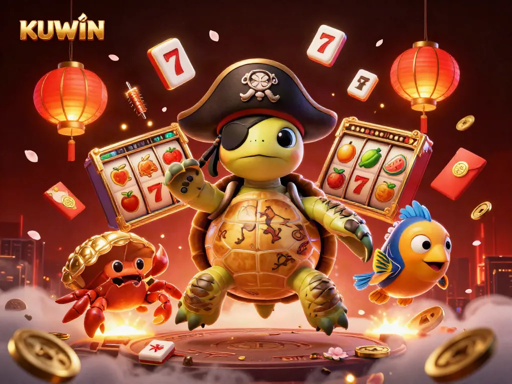 KUWIN enhances the casino experience with vibrant characters and dynamic elements symbolizing gaming excitement.