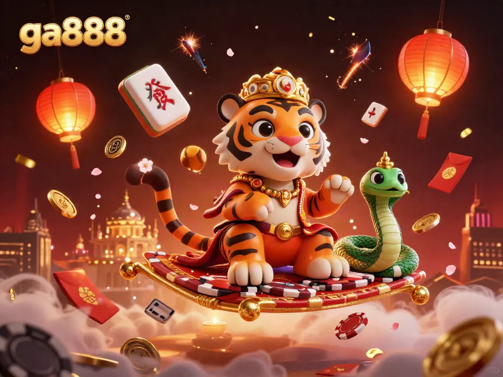 Betting big with ga888 amid vibrant casino elements and a magical Arabian-themed backdrop.