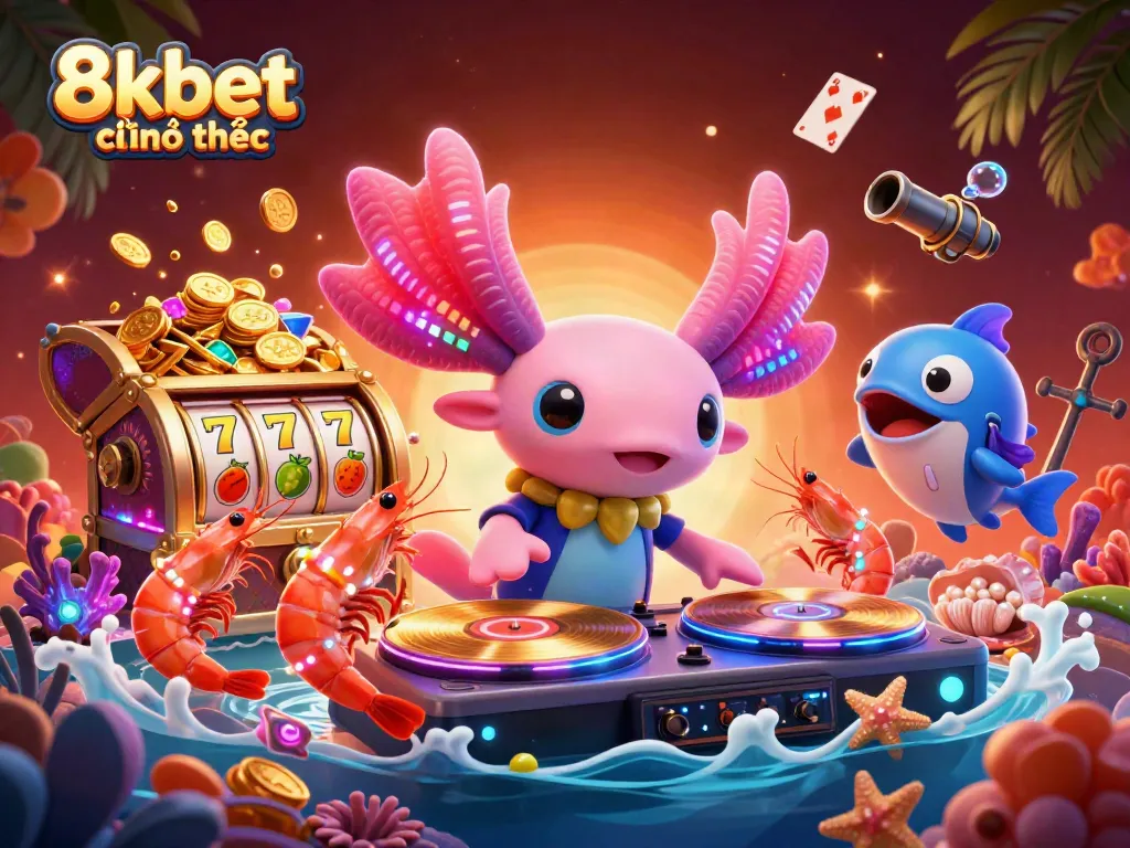 Experience the excitement of 8kbet chính thức with vibrant casino imagery and lively underwater characters.