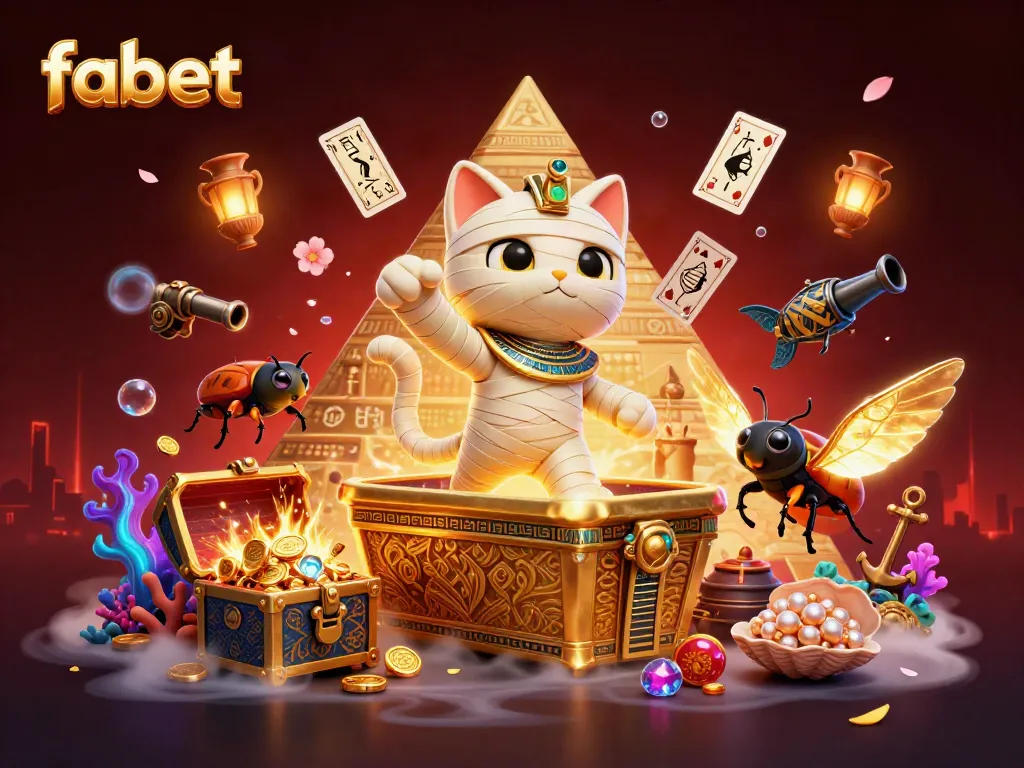 Experience thrilling gaming with fabet in an ultra-detailed 3D casino adventure featuring a mummy cat and treasures.