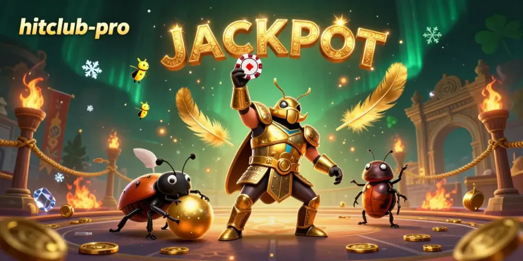 Experience excitement with hitclub-pro as the hercules beetle wins a jackpot in a vibrant casino scene.