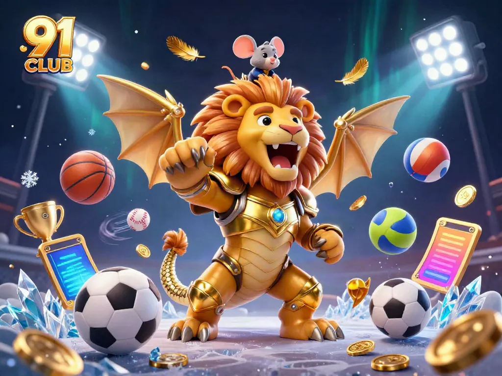 Engage with a thrilling 91 CLUB gaming experience featuring vibrant characters and dynamic sports elements.