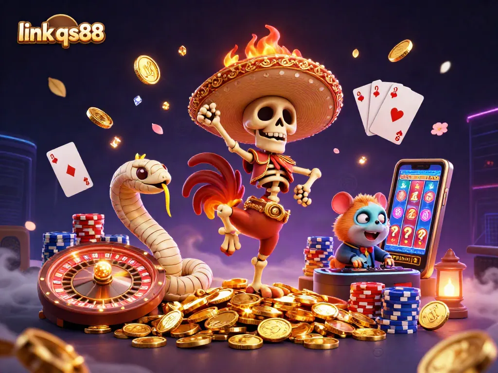 Engage with excitement at the casino while exploring link qs88 with a dynamic illustration showcasing vibrant characters and gaming elements.