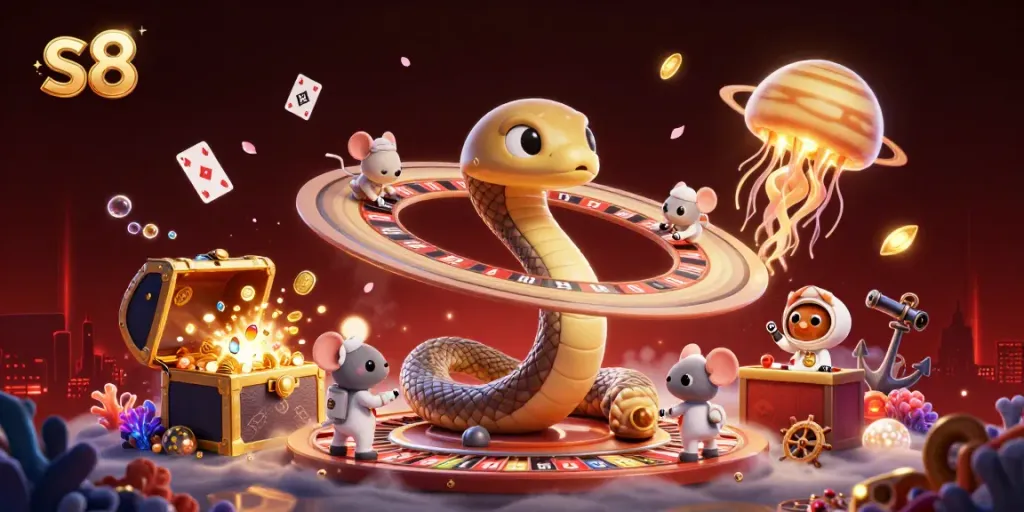 Experience the thrill of s8 with a cosmic casino scene featuring vibrant characters and elements