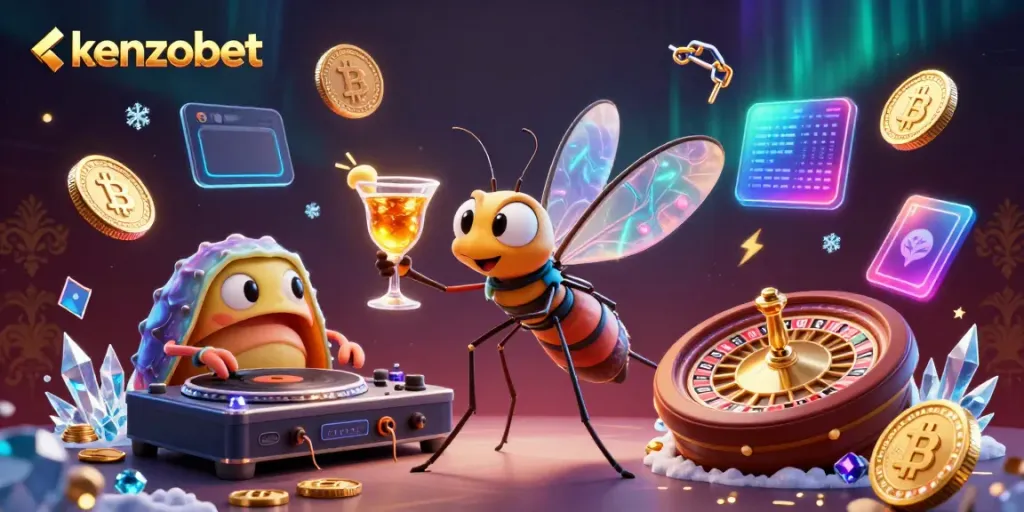Join the vibrant world of kenzobet with dynamic casino characters and crypto elements.