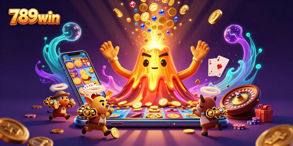 Experience vibrant gaming excitement with 789win amidst an eruption of golden treasures and animated slots.