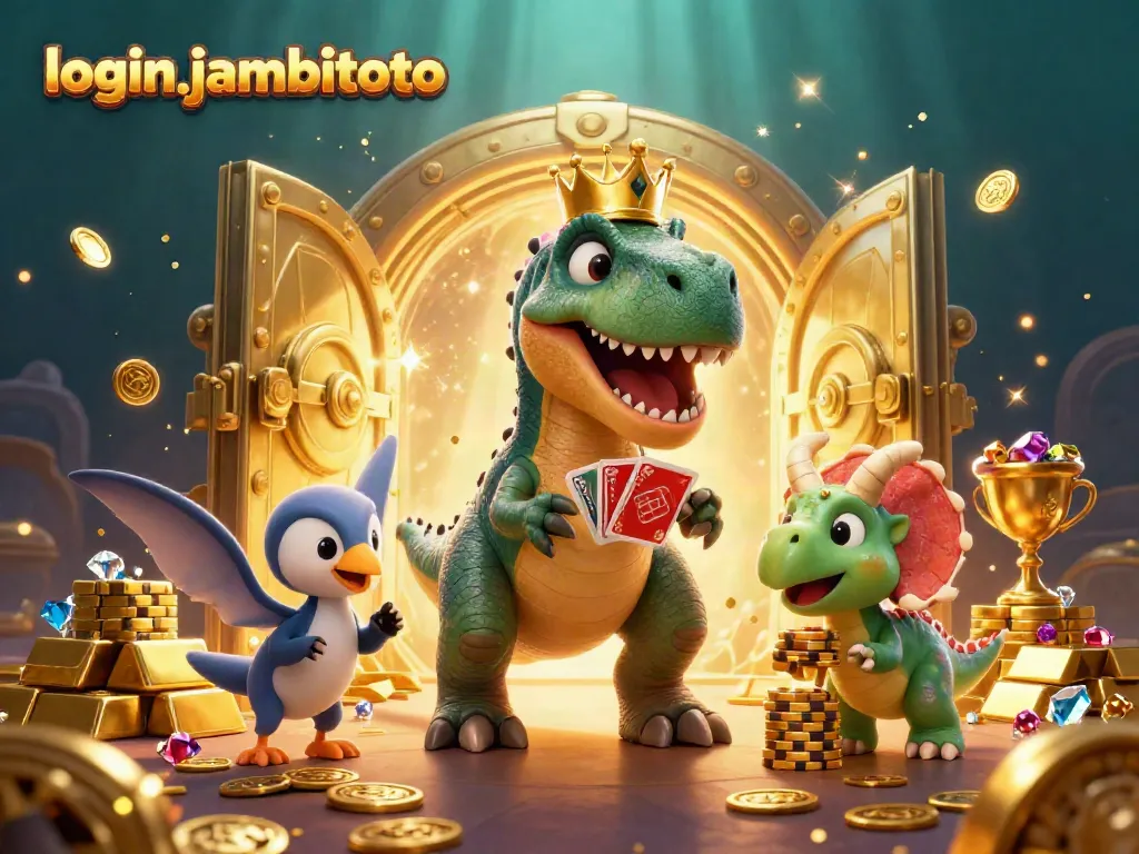 Engage in thrilling fun with login jambitoto as a T-Rex, Pterodactyl, and Triceratops showcase their casino adventure.