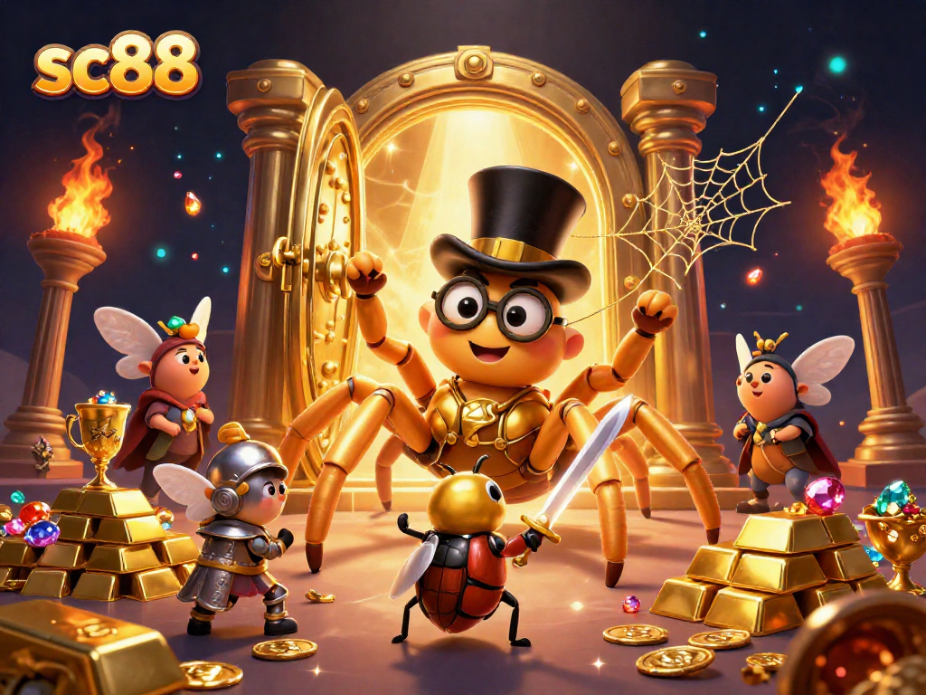 Engage with sc88's thrilling casino adventure featuring a golden tarantula and brave beetle knight.