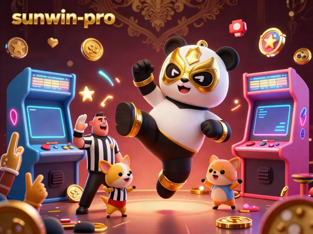 Experience thrilling gaming action with sunwin-pro as a panda wrestler showcases a flying kick in this vibrant illustration.