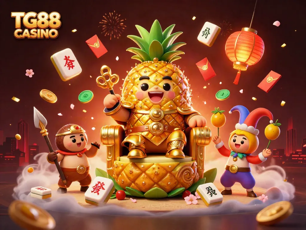 Engage in thrilling games at TG88 CASINO, featuring vibrant 3D characters celebrating a rich casino atmosphere.