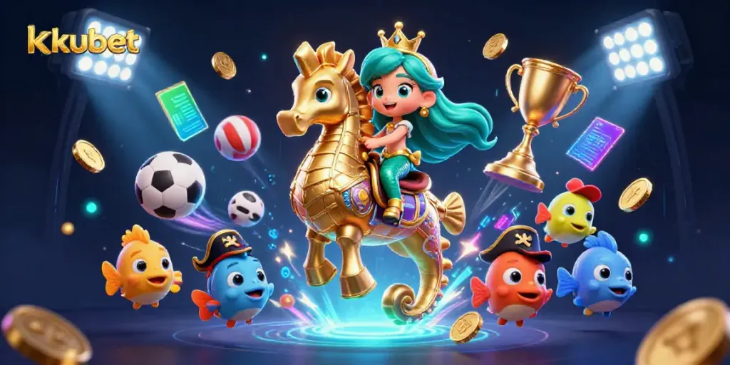 Kubet offers an exciting underwater casino adventure featuring a mermaid princess and a giant seahorse.