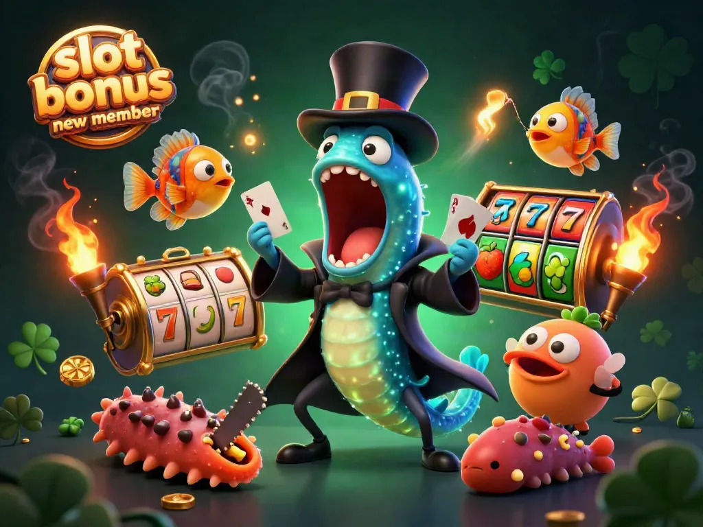 Experience the thrill of a slot bonus new member with a magical underwater casino scene featuring unique sea creatures and vibrant gambling elements.