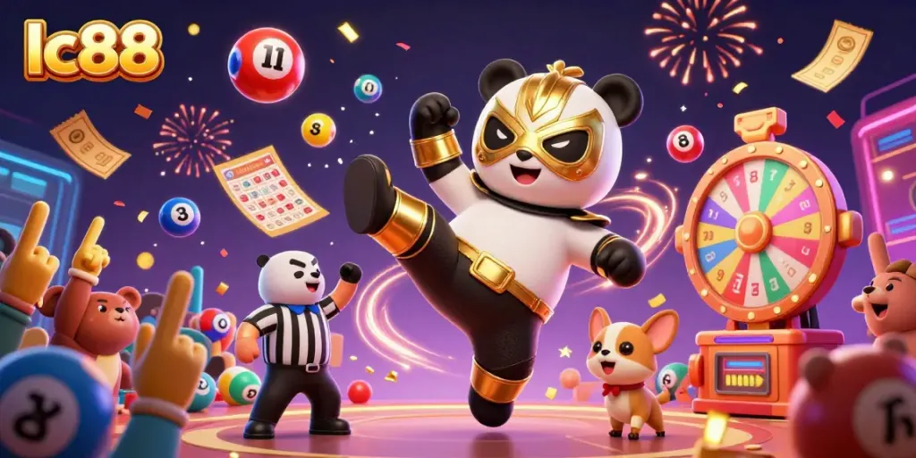 Engaging scene showcasing lc88 with animated animals celebrating in a vibrant casino atmosphere filled with lottery elements.