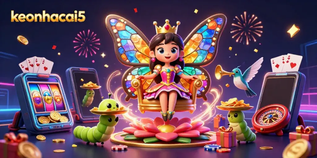Experience vibrant gameplay with keonhacai5's colorful casino characters and slot game dynamics.