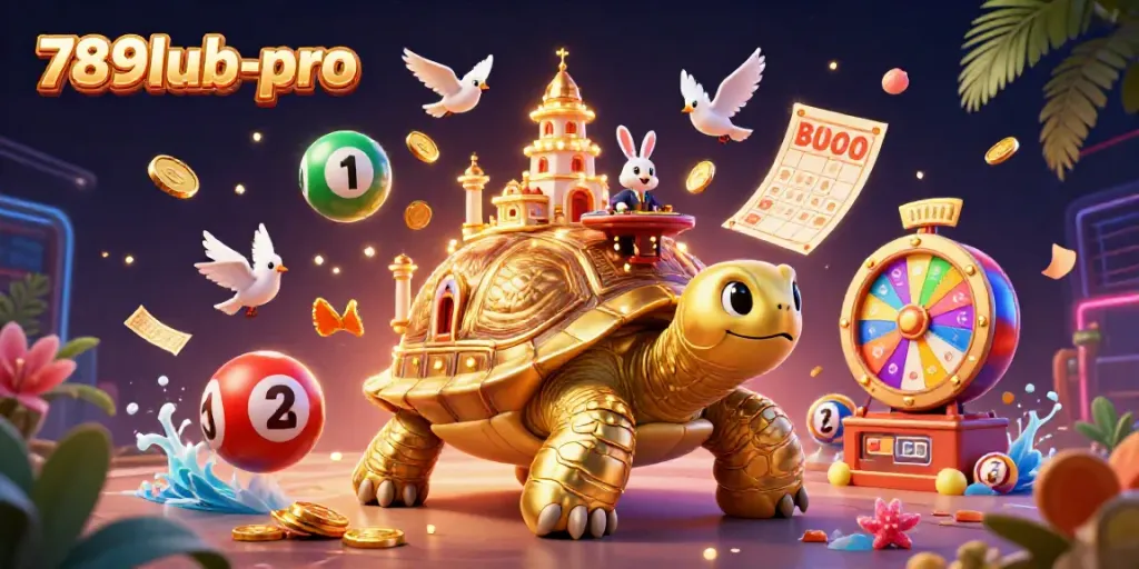 Experience the vibrant excitement of 789lub-pro with a dazzling casino scene featuring colorful games and lively characters.