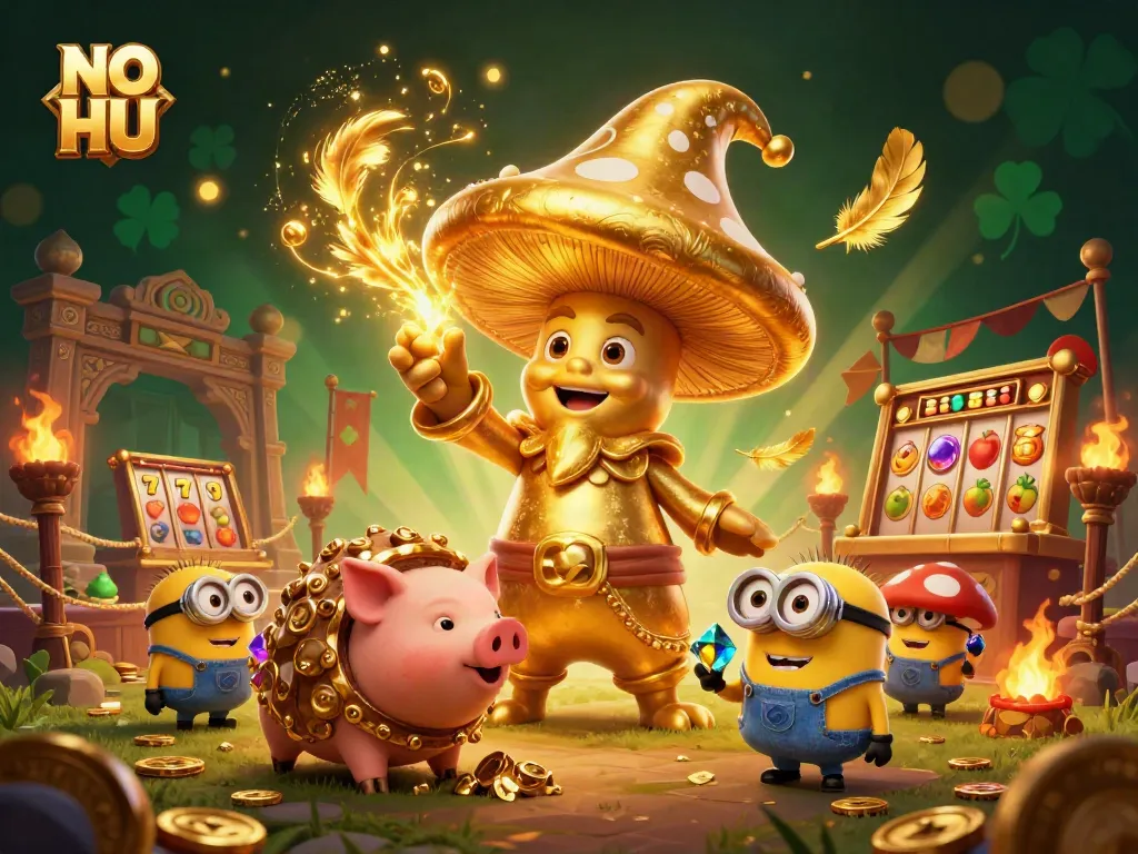Engage with the magical NO HU universe, showcasing the golden wizard casting spells in a vibrant casino scene.