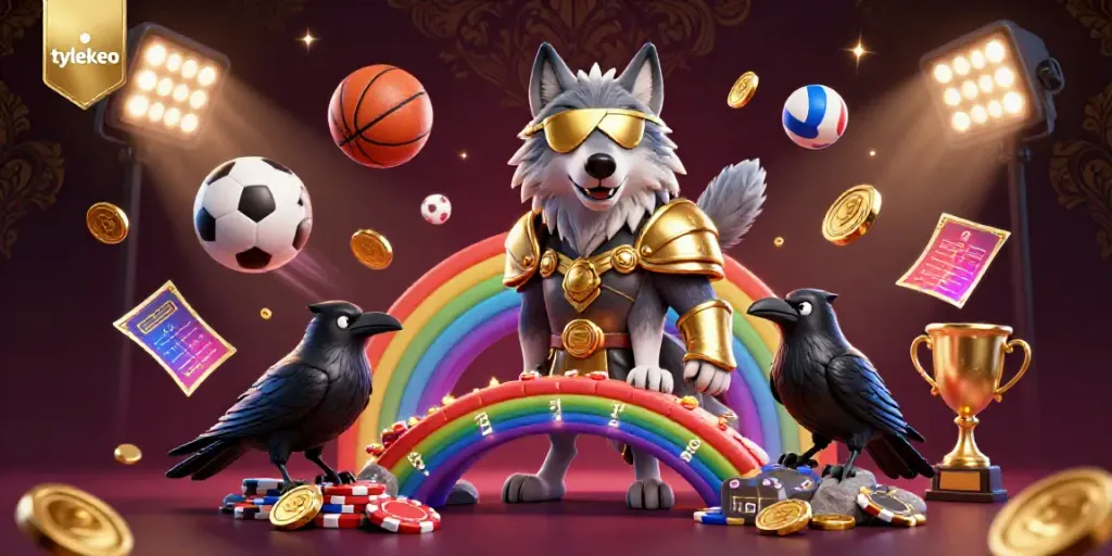 Bet on winning strategies with tylekeo's vibrant 3D representation of Odin wolf and sports elements.