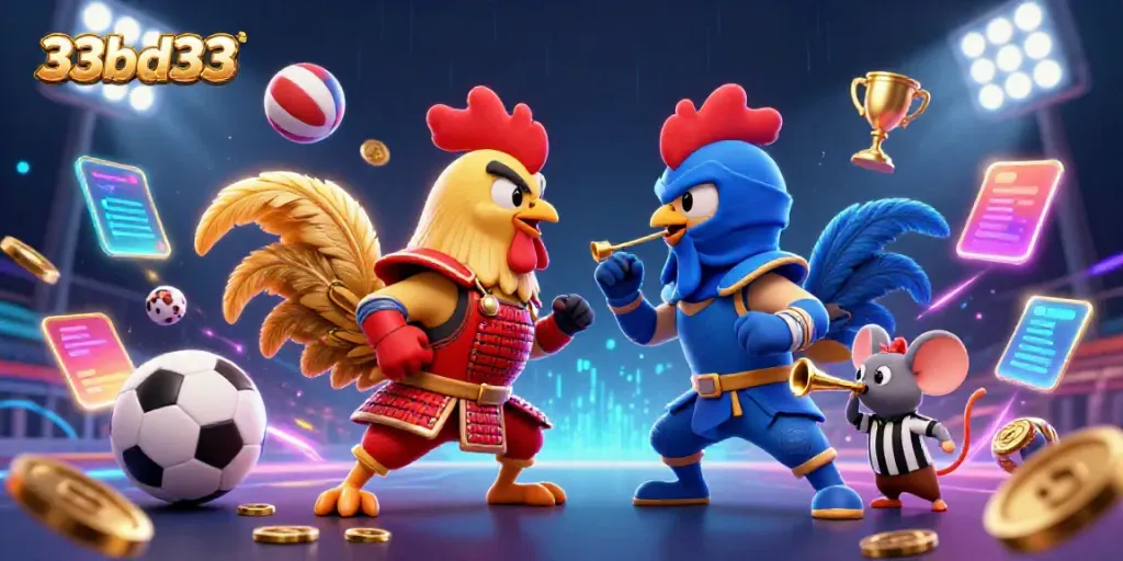 Engage with thrilling action as the iconic 33bd33 roosters clash in a dynamic casino showdown.