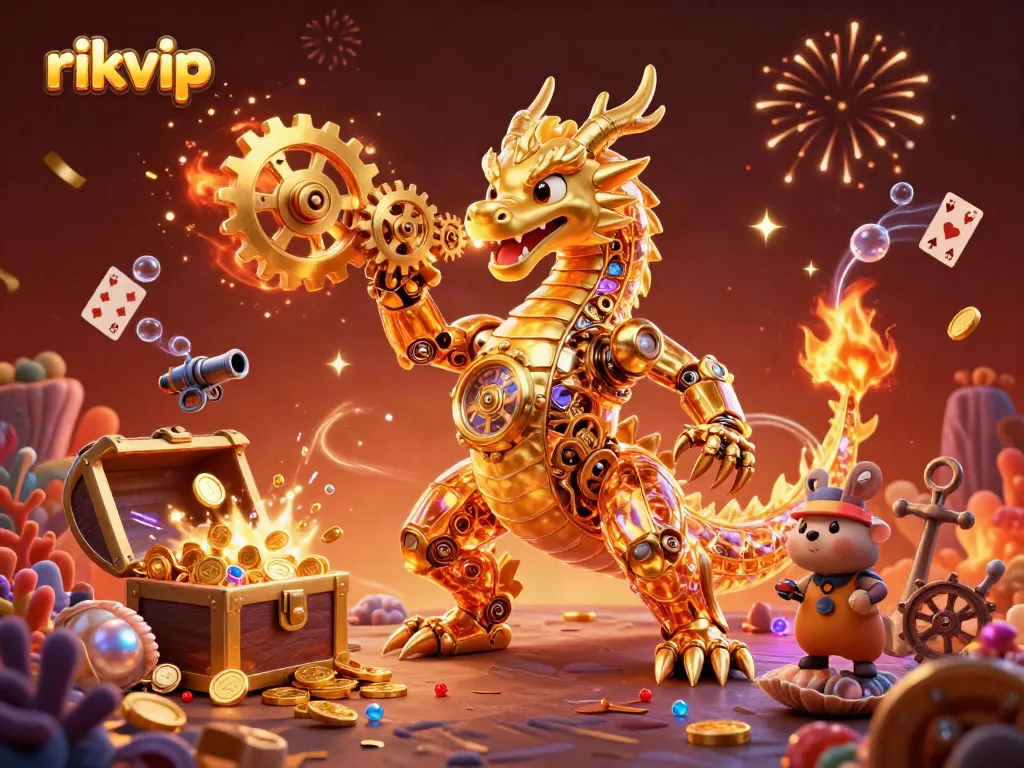Experience the thrill of rikvip with a golden dragon and immersive casino elements in a golden explosion.