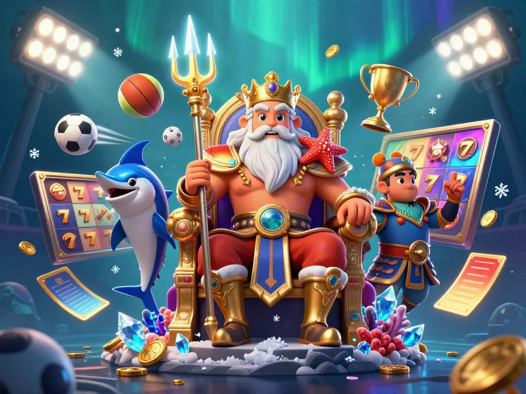 Experience thrilling slots excitement with f98's underwater casino adventure featuring Neptune and lively elements.