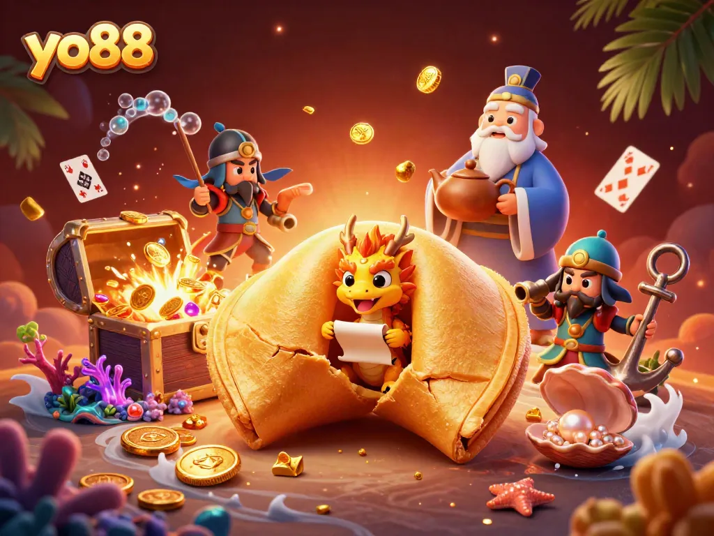 Engage in thrilling gameplay with yo88, featuring a captivating golden fortune cookie and dragon.