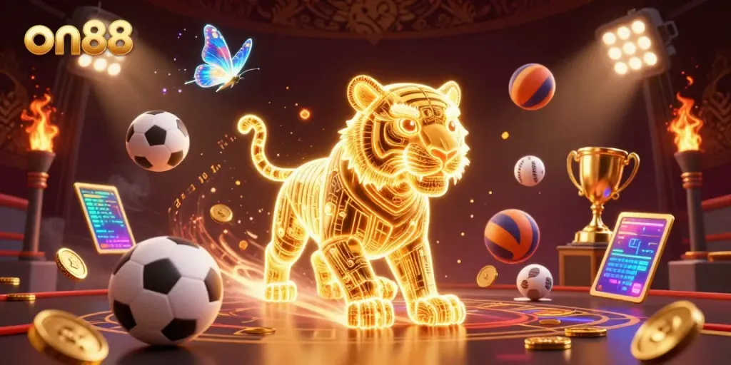 Experience exhilarating gaming action with on88 in a vibrant casino scene filled with dynamic characters and glowing elements.
