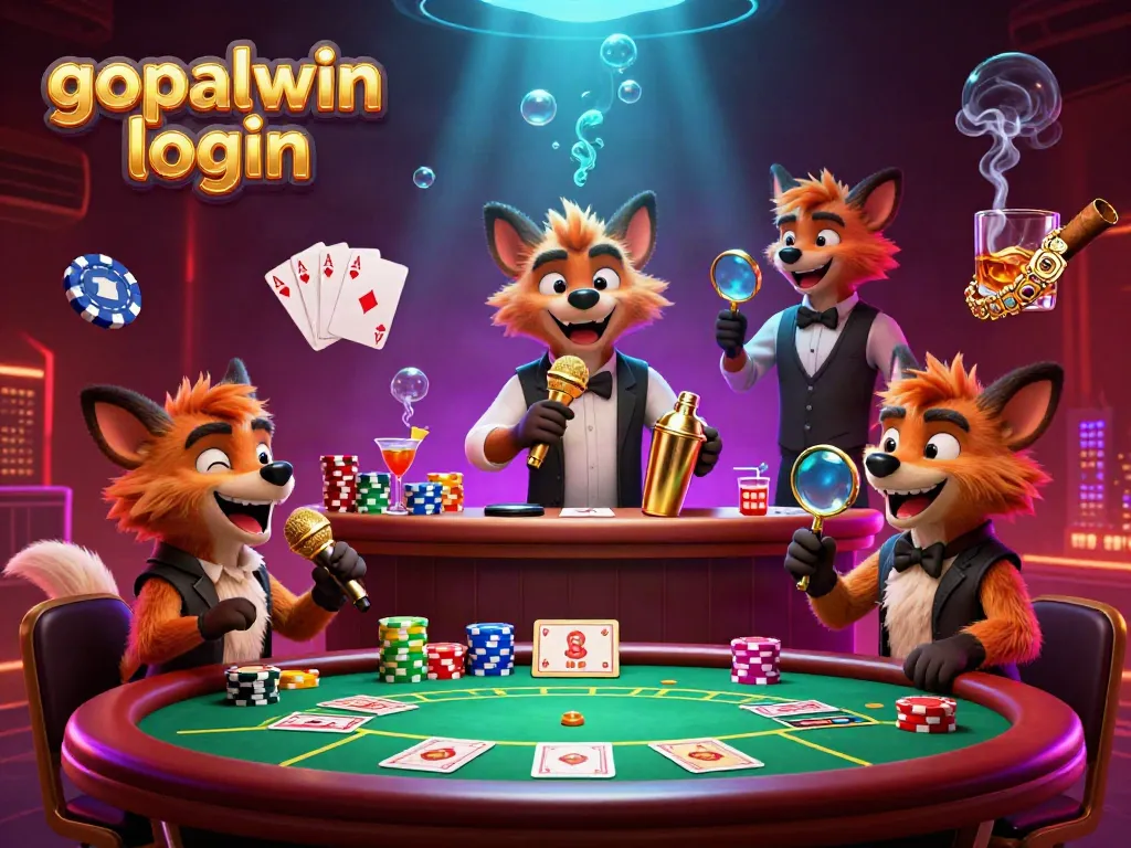 Hyenas hilariously host a comedy casino club scene, featuring gopalwin login amid lively tables.