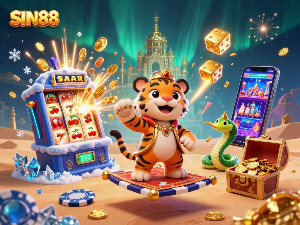 SIN88 offers thrilling casino experiences with a vibrant jackpot scene featuring dynamic characters and elements.