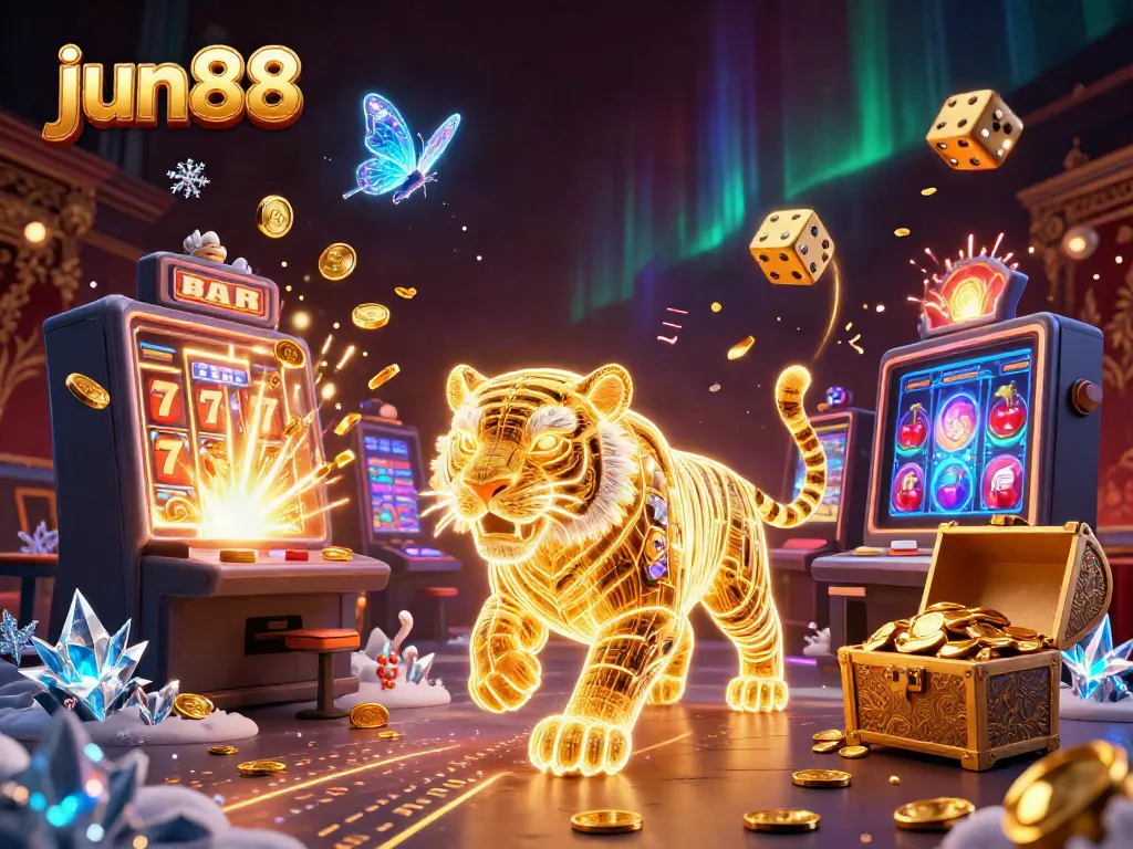 Spin and win at jun88, showcasing an exciting 3D scene filled with jackpot animations and vibrant casino elements.