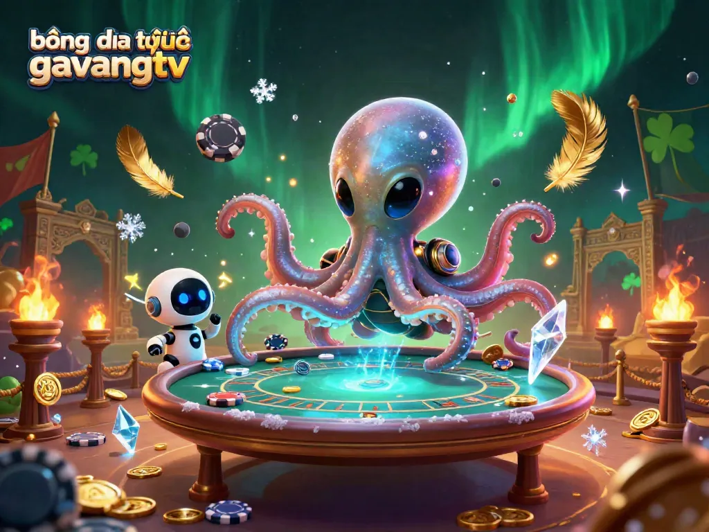 Experience bóng đá trực tuyến gavangtv with vibrant colors and dynamic casino elements, featuring alien characters in a cosmic setting.