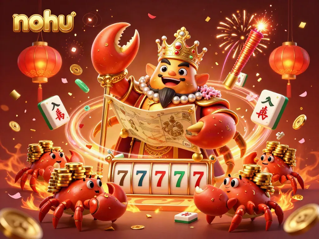 Join the massive golden crab emperor in a vibrant gaming scene with nohu jackpot thrills.