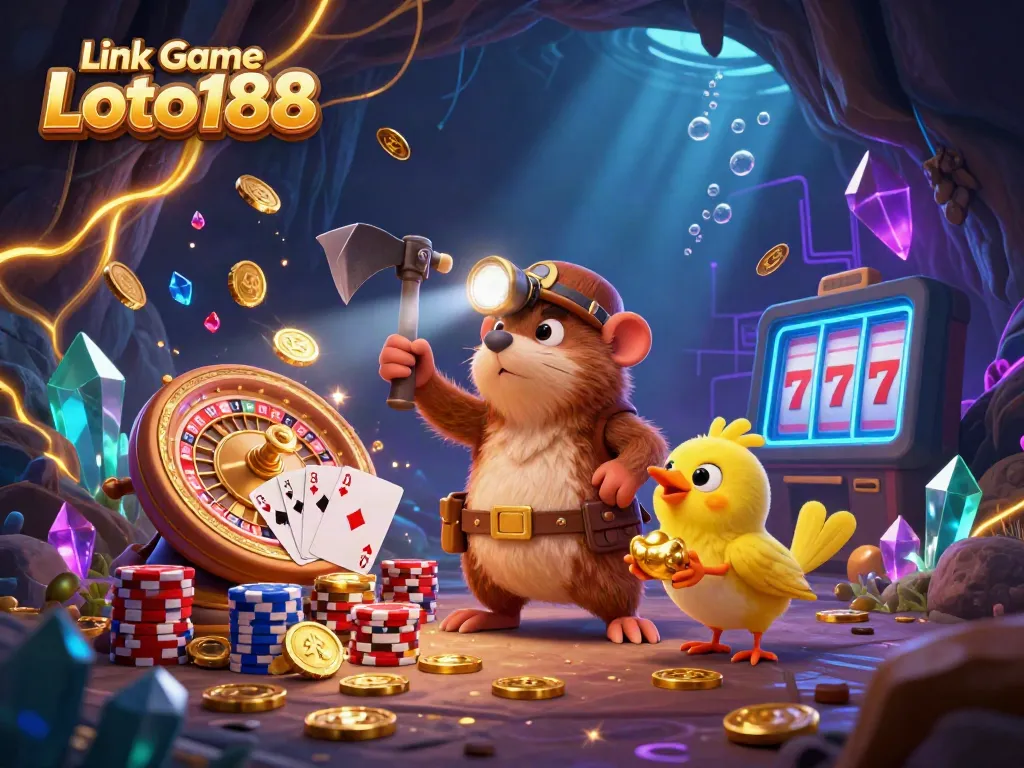Spin the reels of Link Game Loto188 with vibrant treasure hunters amidst sparkling gems!