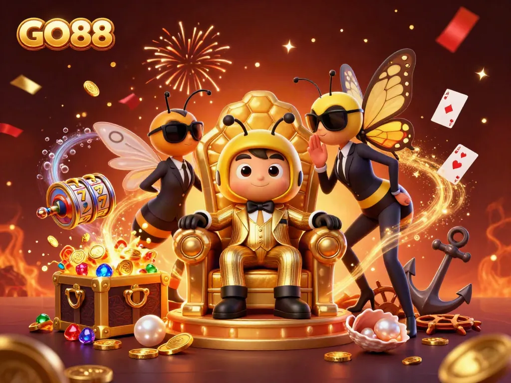 Experience the excitement of GO88 with our vibrant 3D casino illustration featuring a bumblebee mob boss.