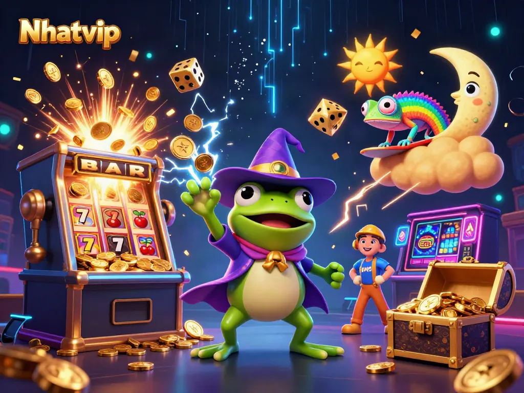 Nhatvip showcases vibrant casino character scene filled with exciting jackpot elements and colorful animations.